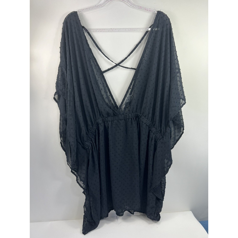 Time And Tru Cover Up Women's Plus Sz 3X Black Deep V-Neck Elastic Waist‎